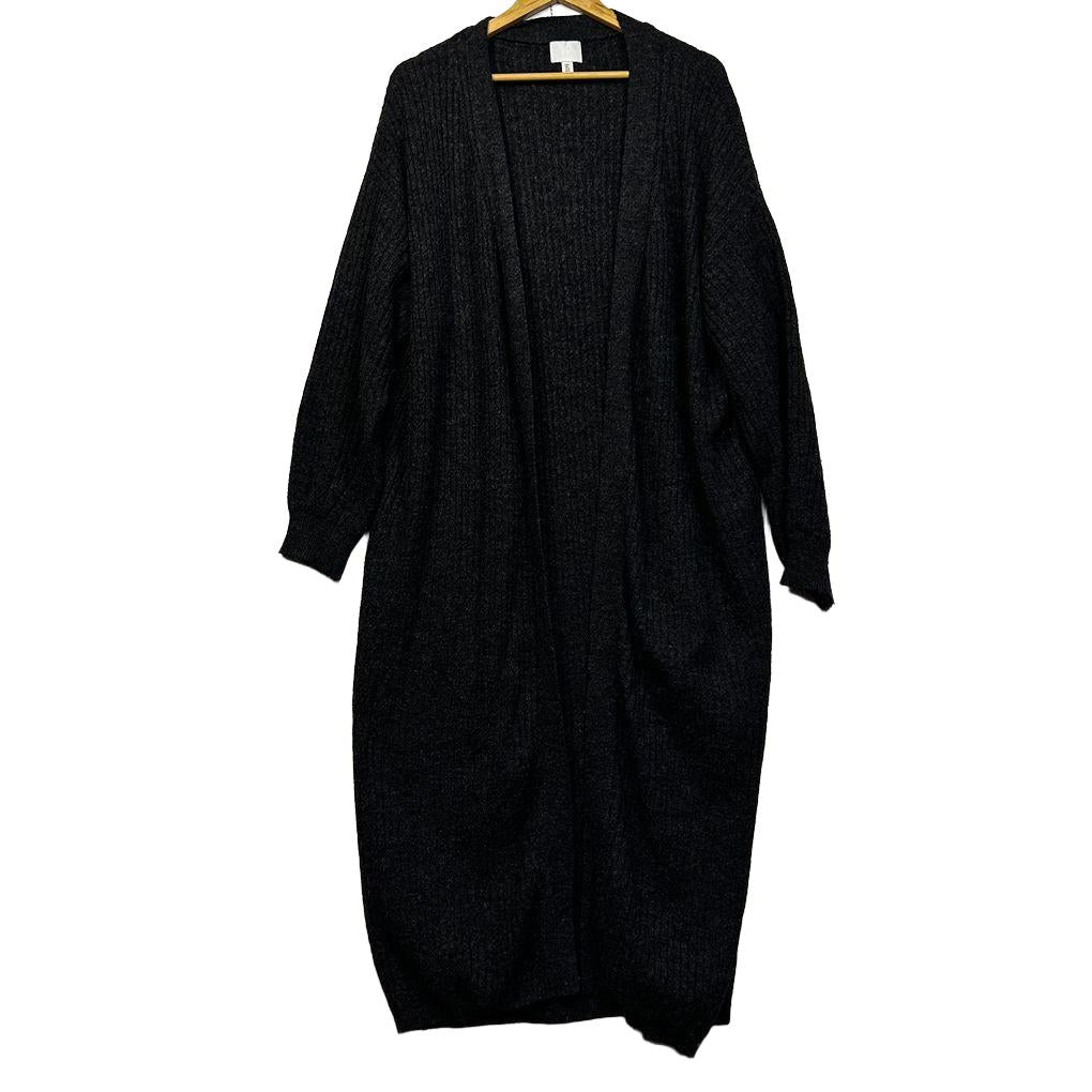 H&M Charcoal Longline Wool Blend Cardigan - Size L