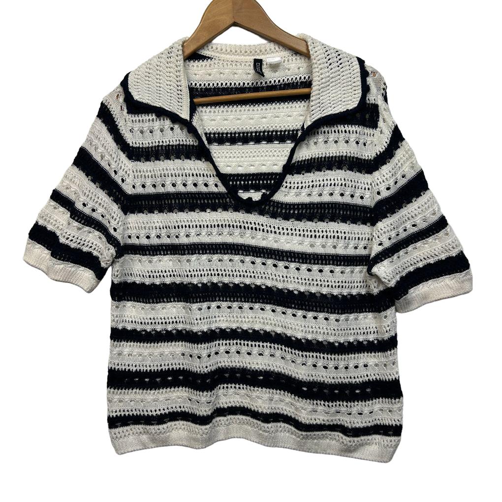 H&M Navy White Cotton Knit Top - Size L