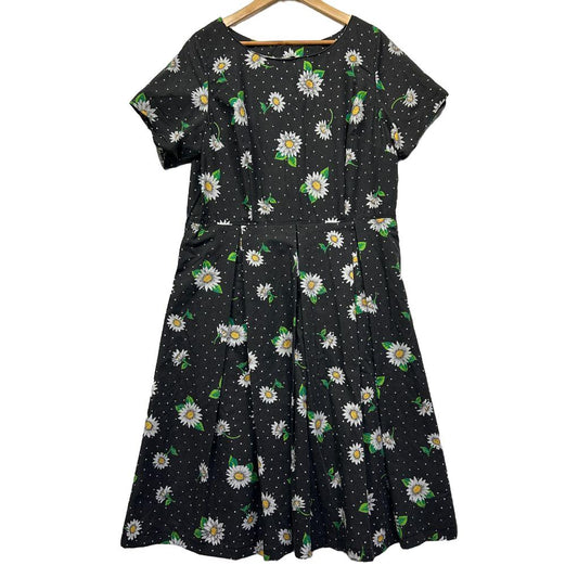 Handmade Black Daisy Floral Dress - Size 16/18