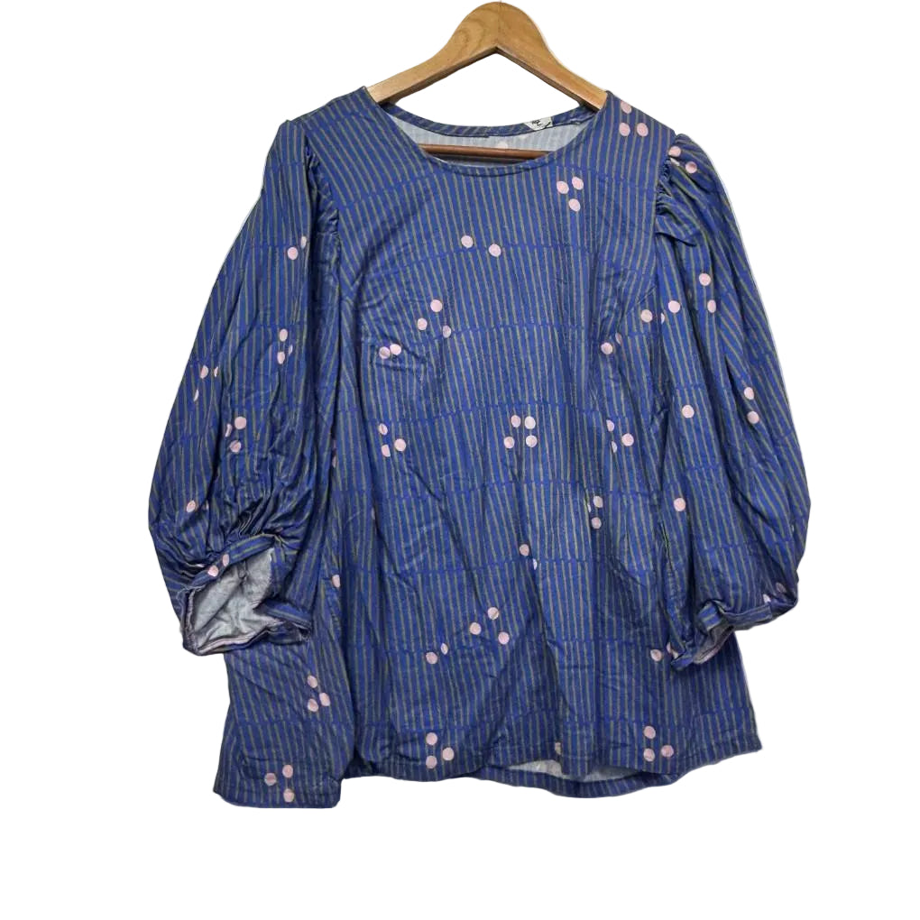 Handmade Floral Blue Spot Top - Size 18/20