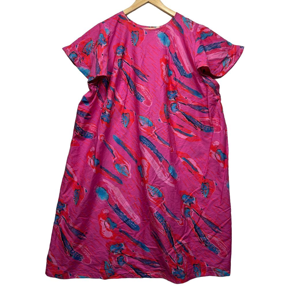 Handmade Hot Pink Multi Print Cotton Dress - Size 18/20/22