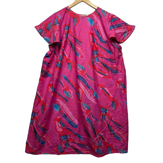 Handmade Hot Pink Multi Print Cotton Dress - Size 18/20/22