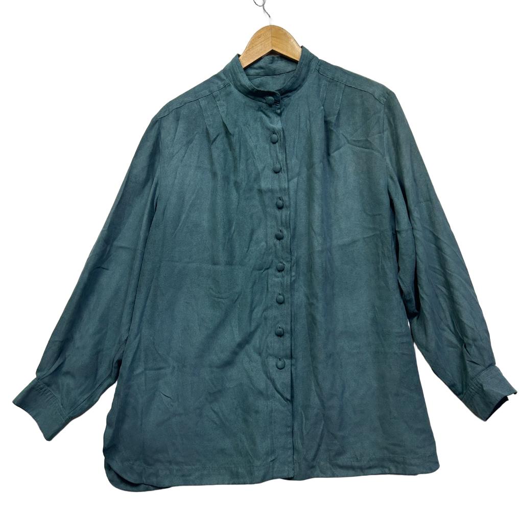 Handmade Mandarin Collar Teal Shirt - Size 20/22