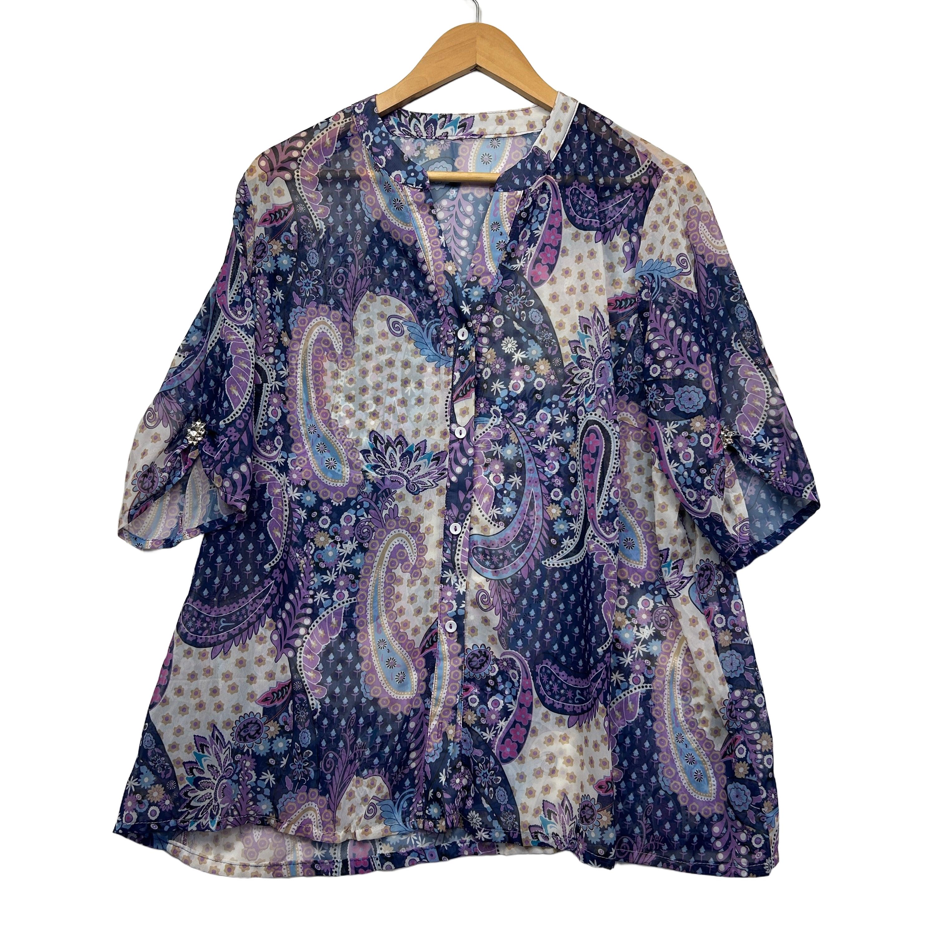 Handmade Multicoloured Paisley Top with Brooch - Size 16/18?