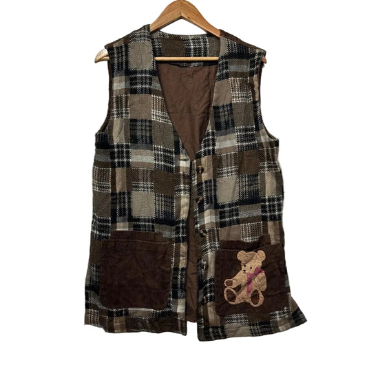 Handmade Patchwork Corduroy Brown Teddy Bear Vest - Size 14/16