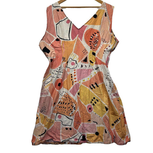 Handmade Peach/Pink Abstract Dress - Size 18/20/22