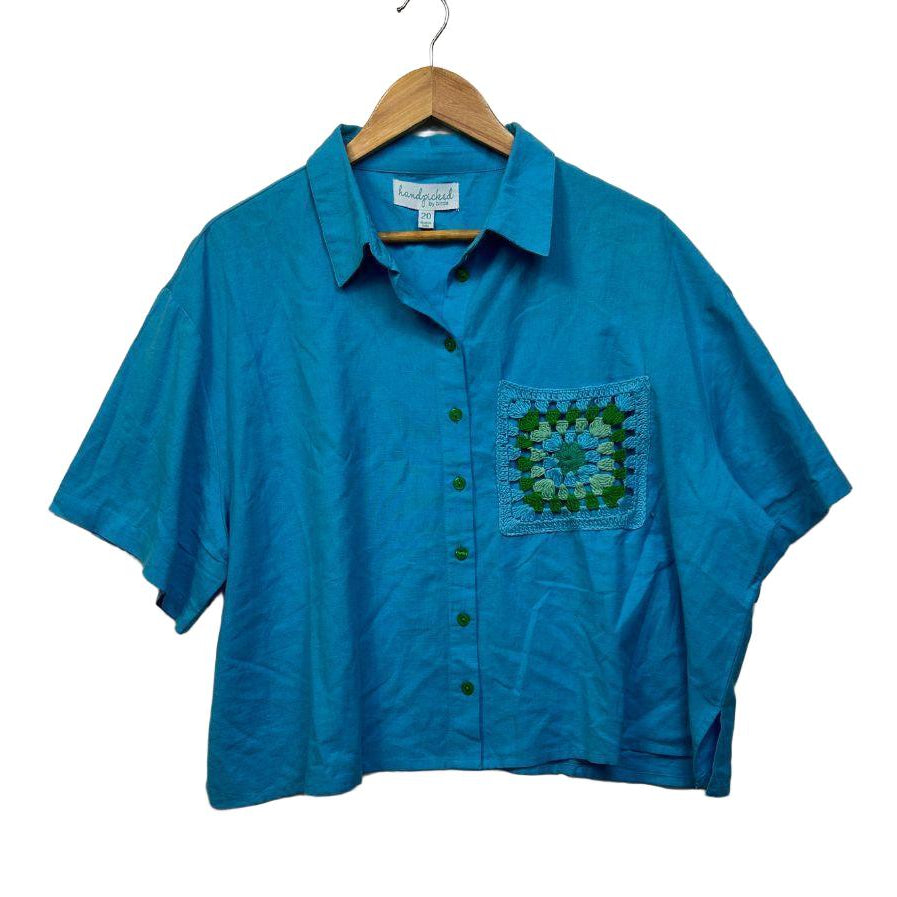 Handpicked by Birds Teal Cotton Shirt - Size 20