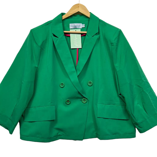 Green double breasted blazer front view