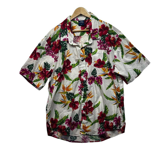 Hawaiin White Plus Size Cotton Floral Mens Shirt - Size 4XL