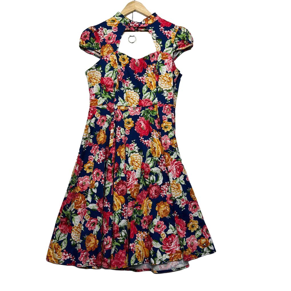 Hearts and Roses Navy Floral Fit and Flare Dress - Size 20