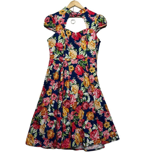 Hearts and Roses Navy Floral Fit and Flare Dress - Size 20
