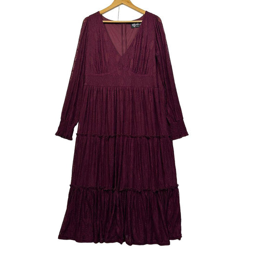 Hell Bunny Burgundy Lace Maxi Dress - Size 18