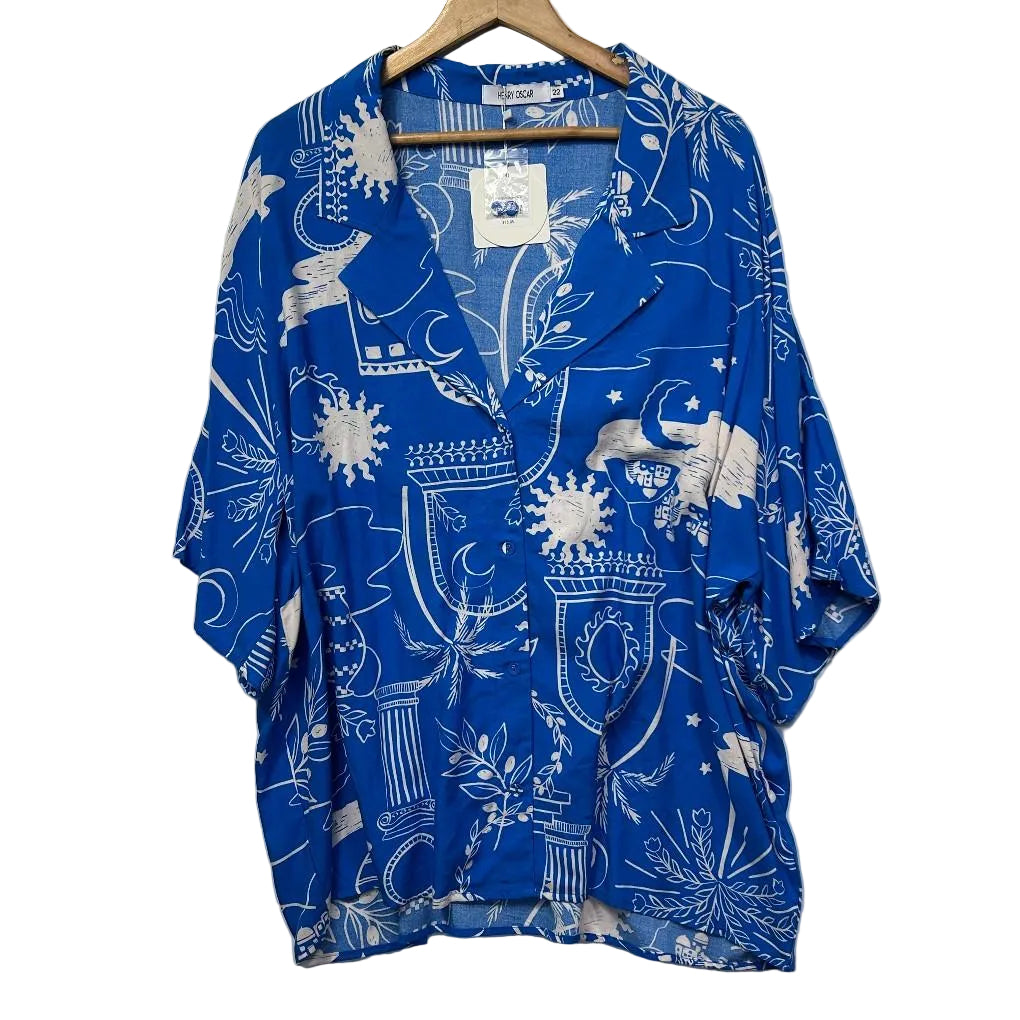 Henry Oscar Blue Print Shirt - Size 22