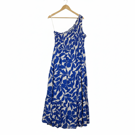 Henry Oscar Blue and White One Shoulder Maxi Dress - Size 18