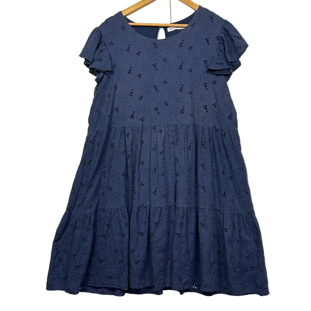 Henry Oscar Navy Broderie Cotton Dress - Size 16