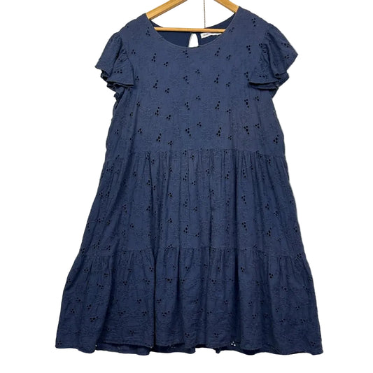Henry Oscar Navy Broderie Cotton Dress - Size 16