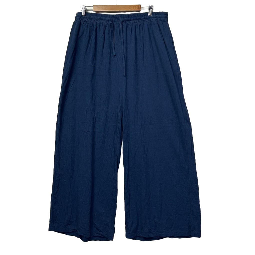 Henry Oscar Navy Wide Leg Cotton Pants - Size 22