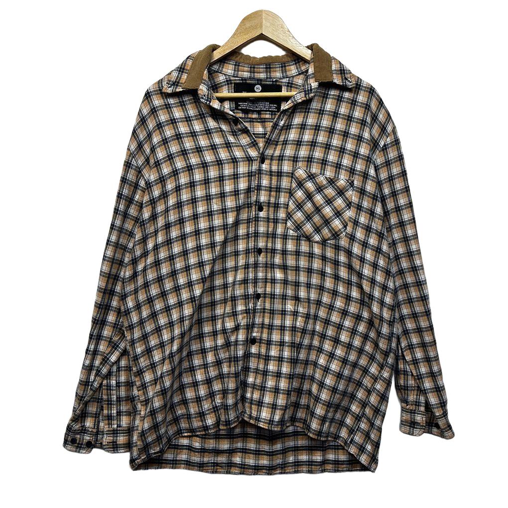 Hinterland Beige Flanelette Check Cotton Shirt - Size XL