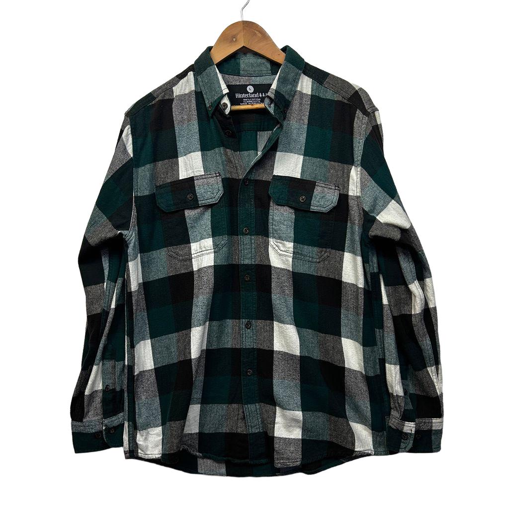 Hinterland Green Check Flannel Cotton Mens Shirt - Size L/14/16