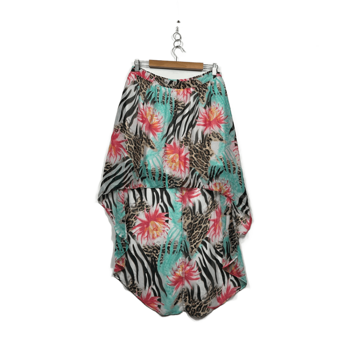 Hot Options Multicoloured Floral High Low Maxi Skirt - Size 14