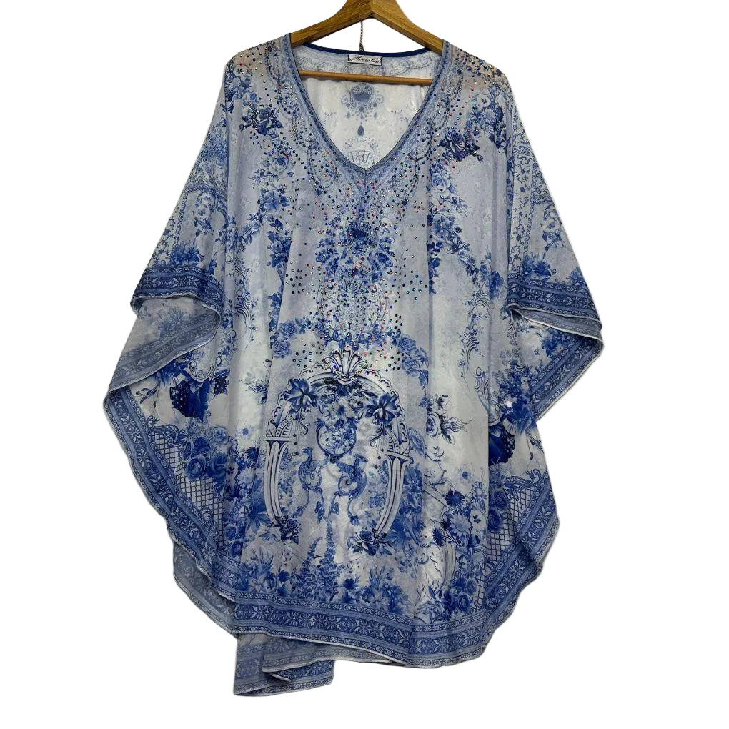 Hourglass Blue Paisley Sheer Kaftan Top - Size 20