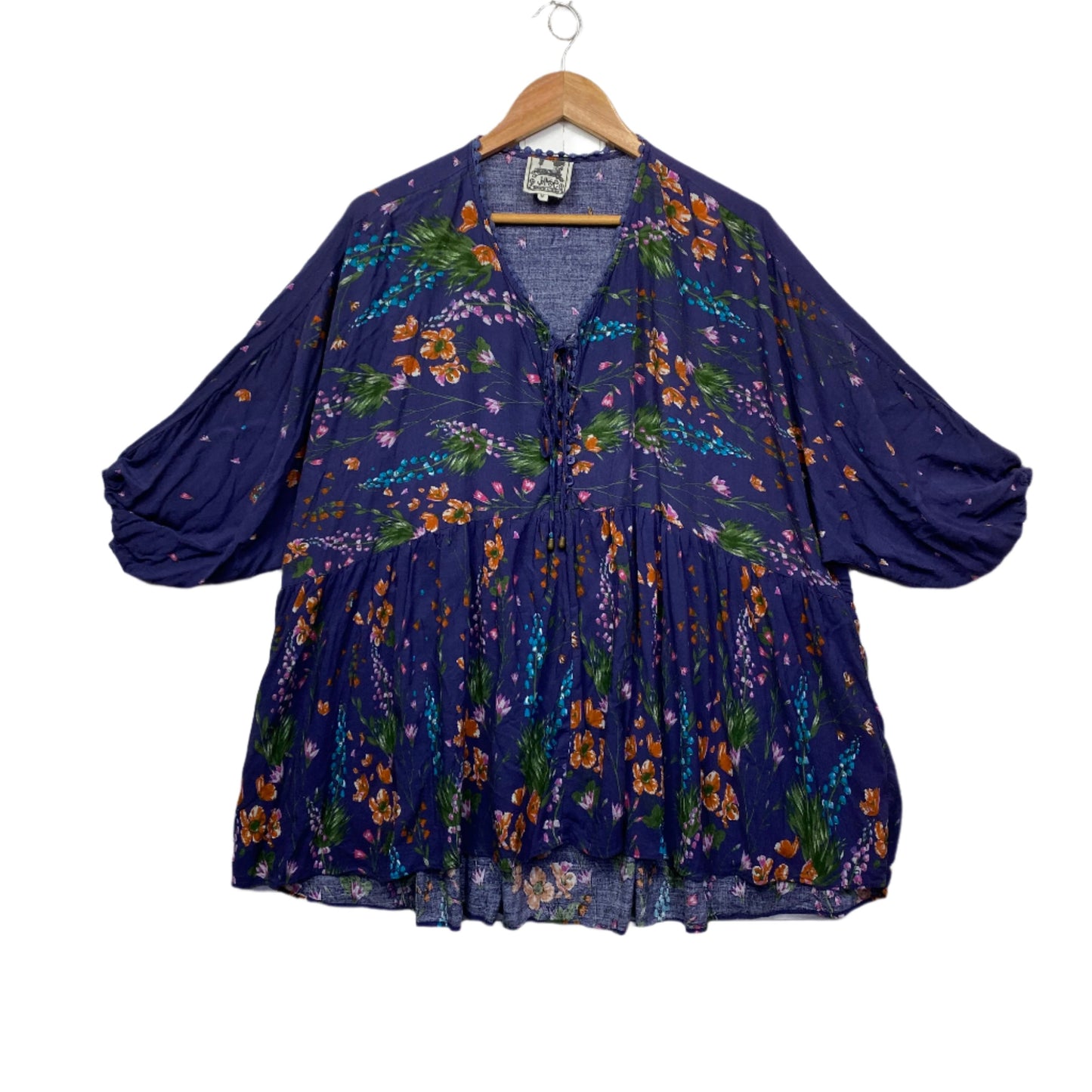 Jaase Boho Top Size 16 18 20 Oversized Purple Floral Smock