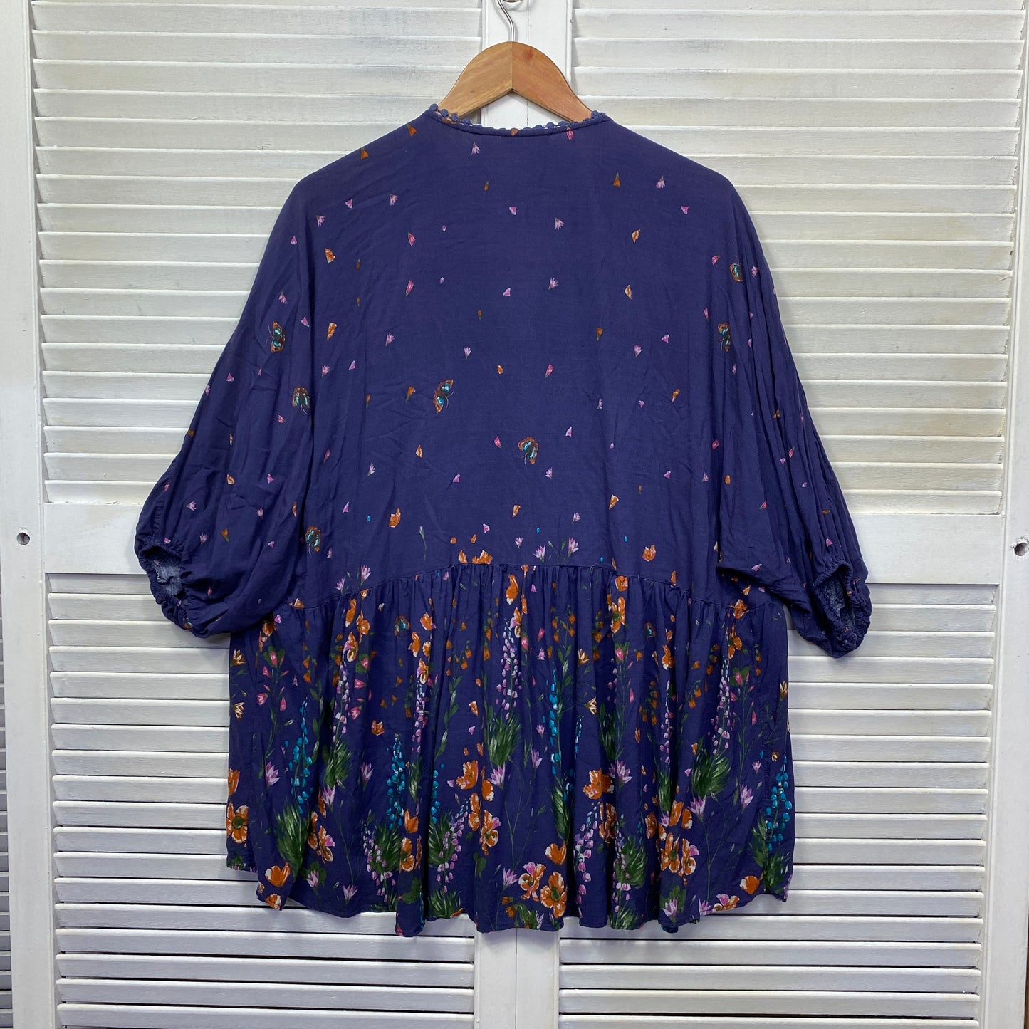 Jaase Boho Top Size 16 18 20 Oversized Purple Floral Smock