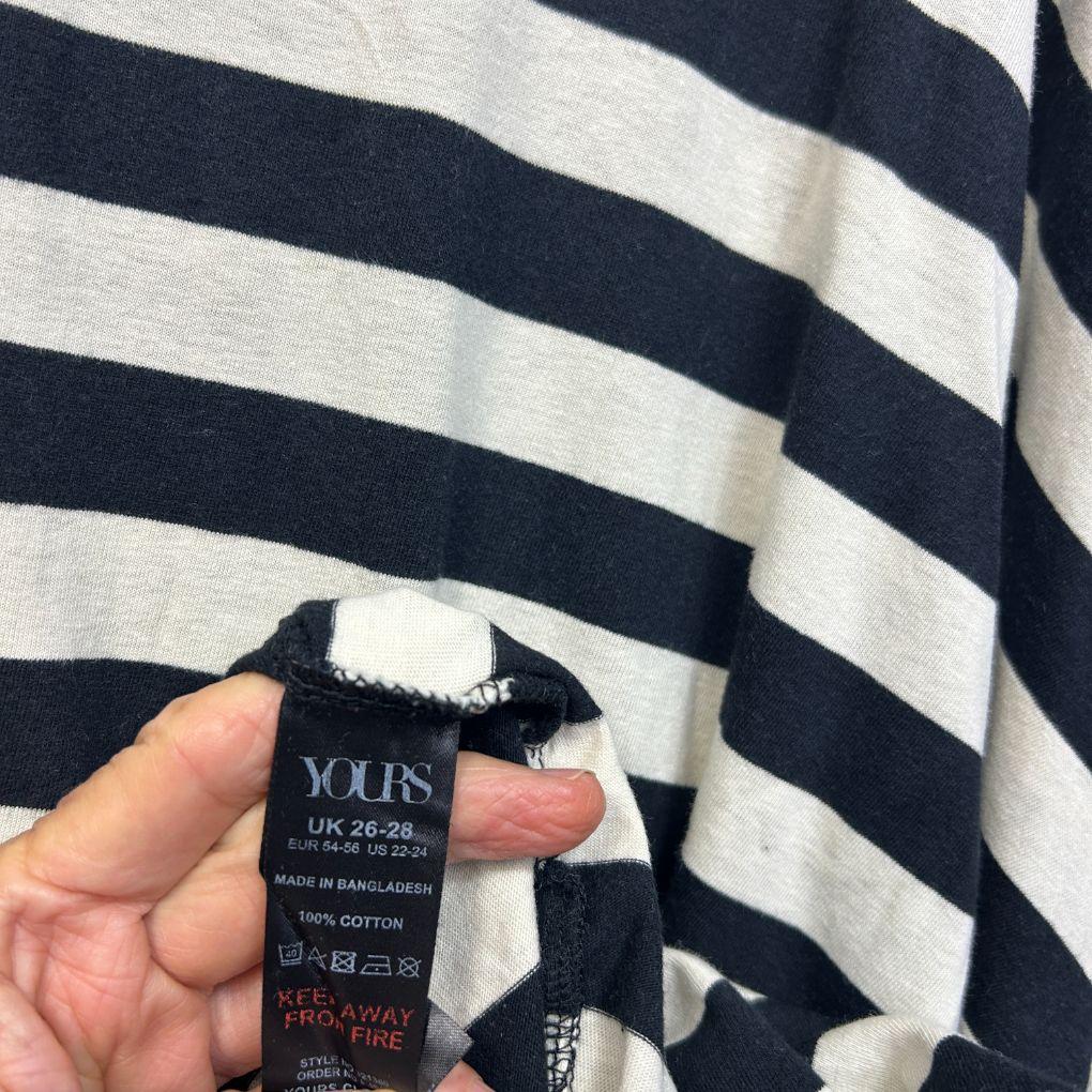 Yours Navy Striped Cotton Top - Size 26 - 28