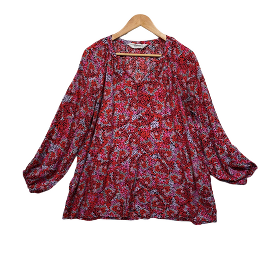 Virtuelle Top Size 16 Plus Multicoloured Floral Long Sleeve