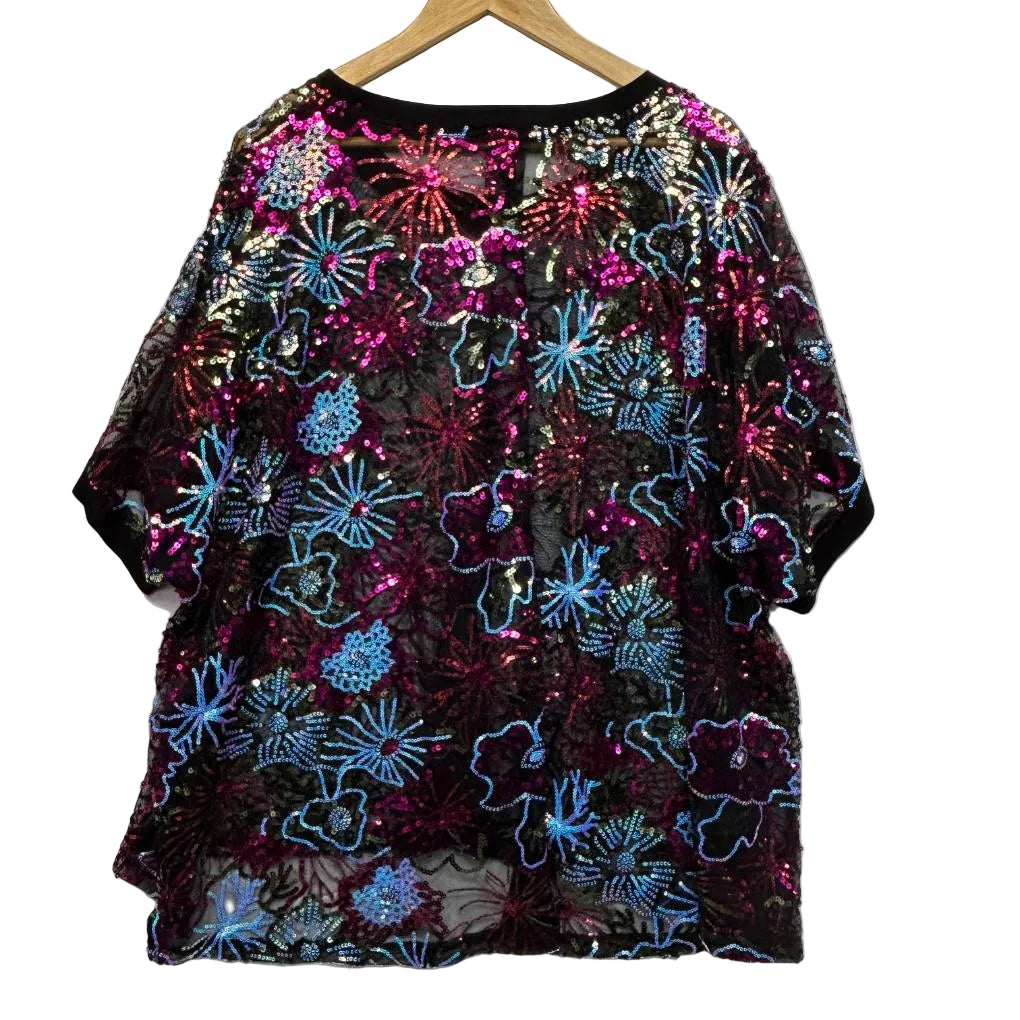 Taking Shape Black Sequin Sheer Top - Size 22-24