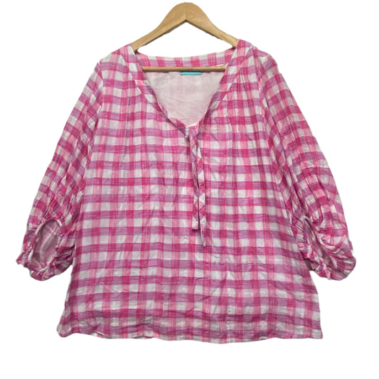 Blue Illusion Top Size 14 Large Pink Gingham Check Cotton