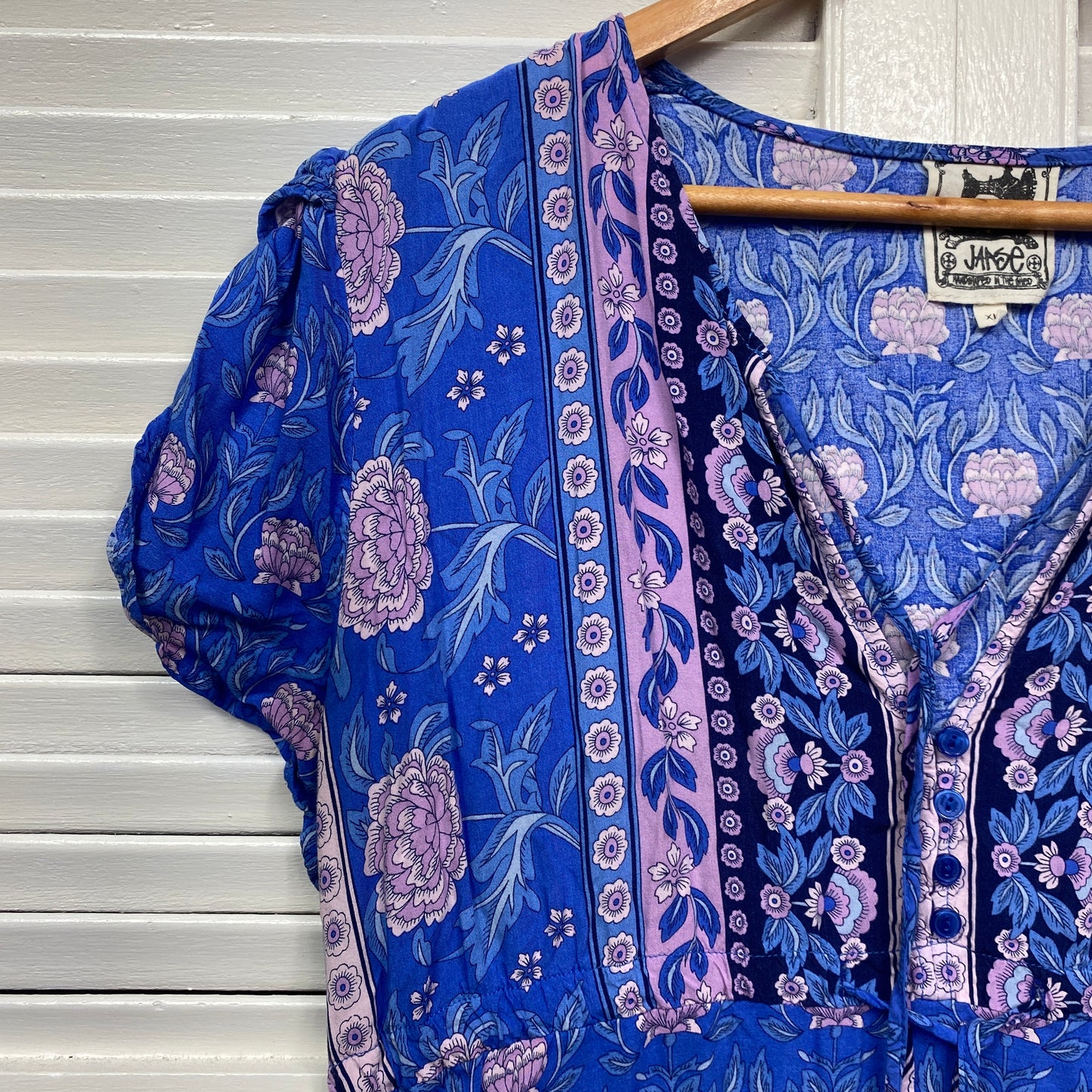 Jaase Boho Dress Size 16 XL Short Sleeve Blue Purple