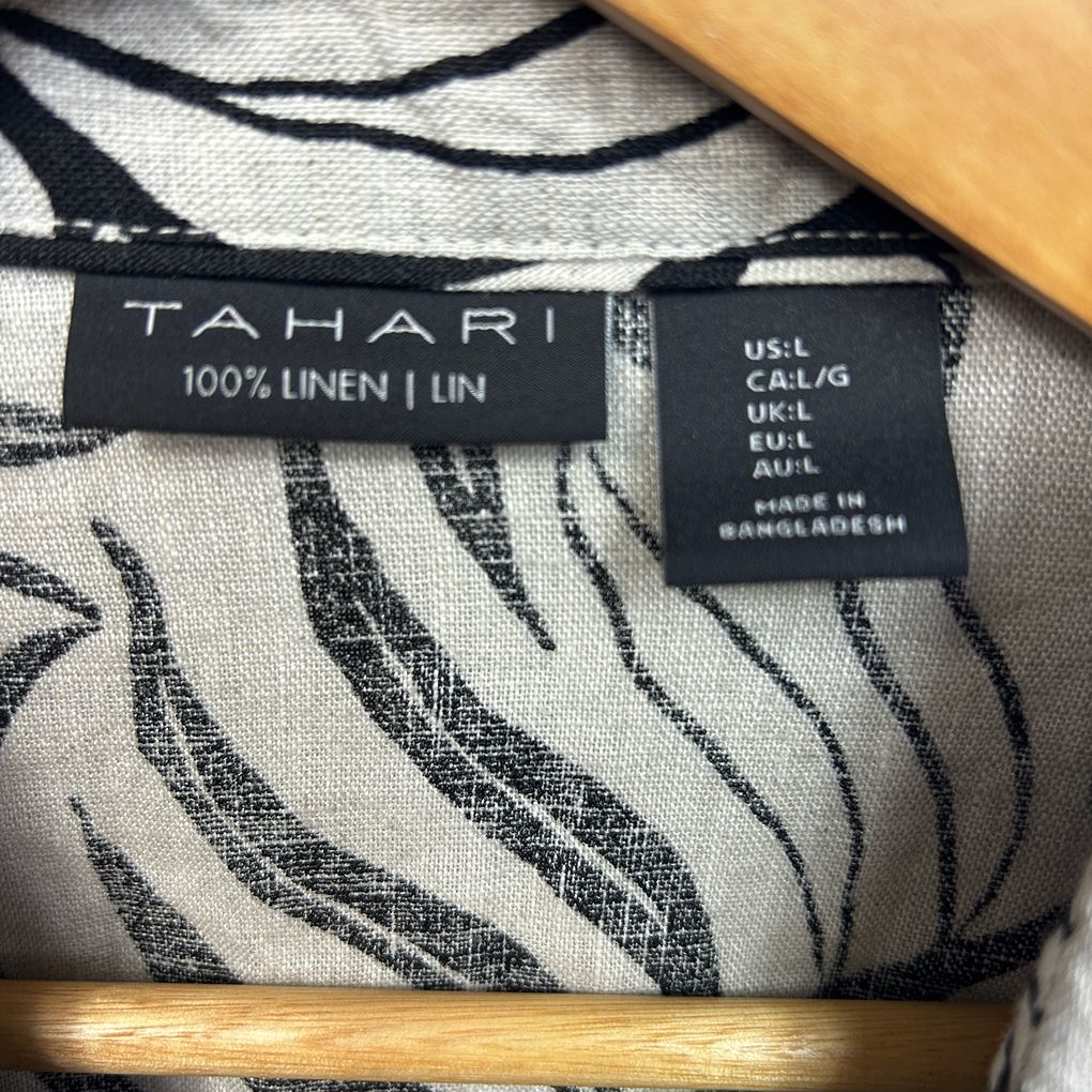 Tahari Black and Cream Linen Top - Size L