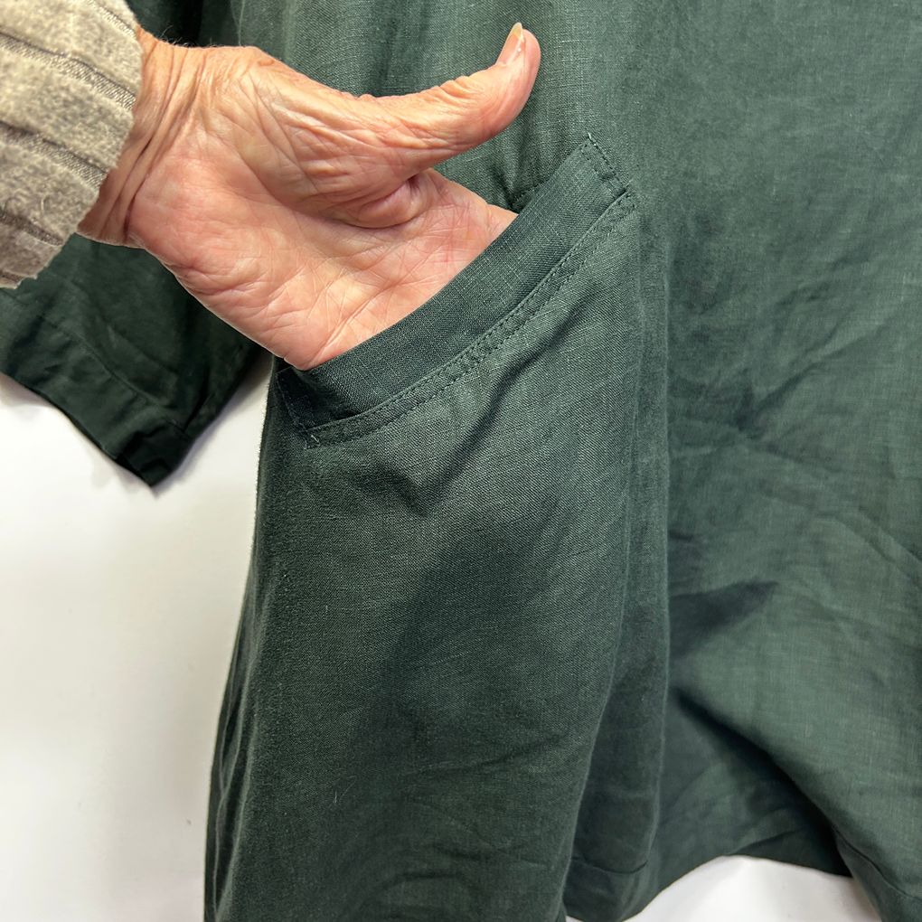 Bedtonic Green Linen Tunic Top - Size L/XL