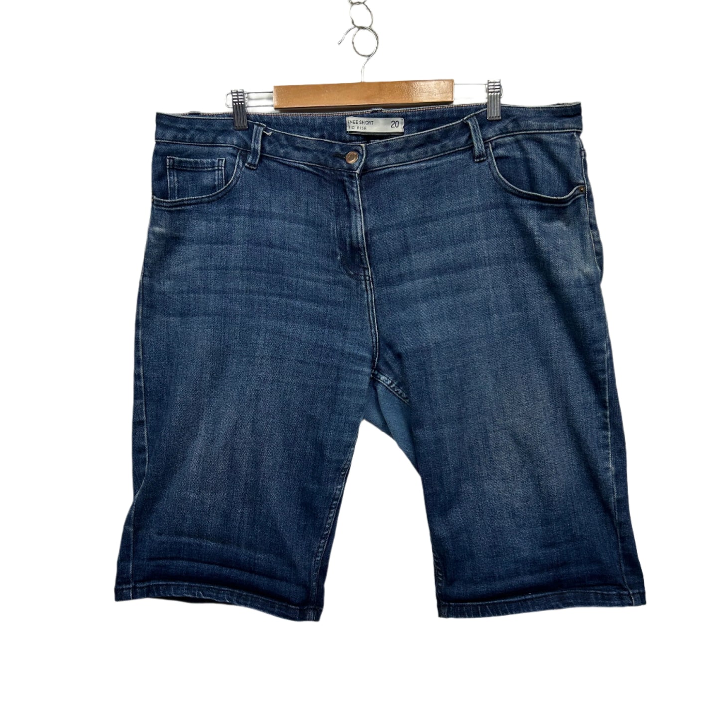 Next Denim Shorts Size 20 Blue Knee Length Mid Rise Pockets Cotton