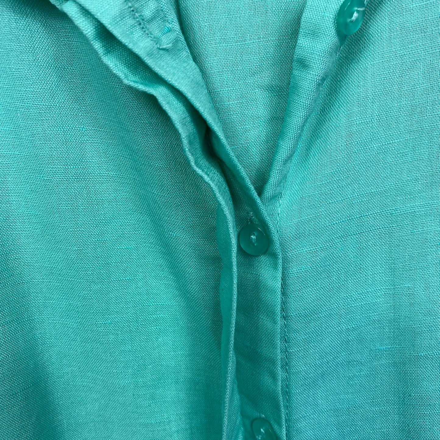 Sass Linen Top Size 14 Large Green Long Sleeve Button Up