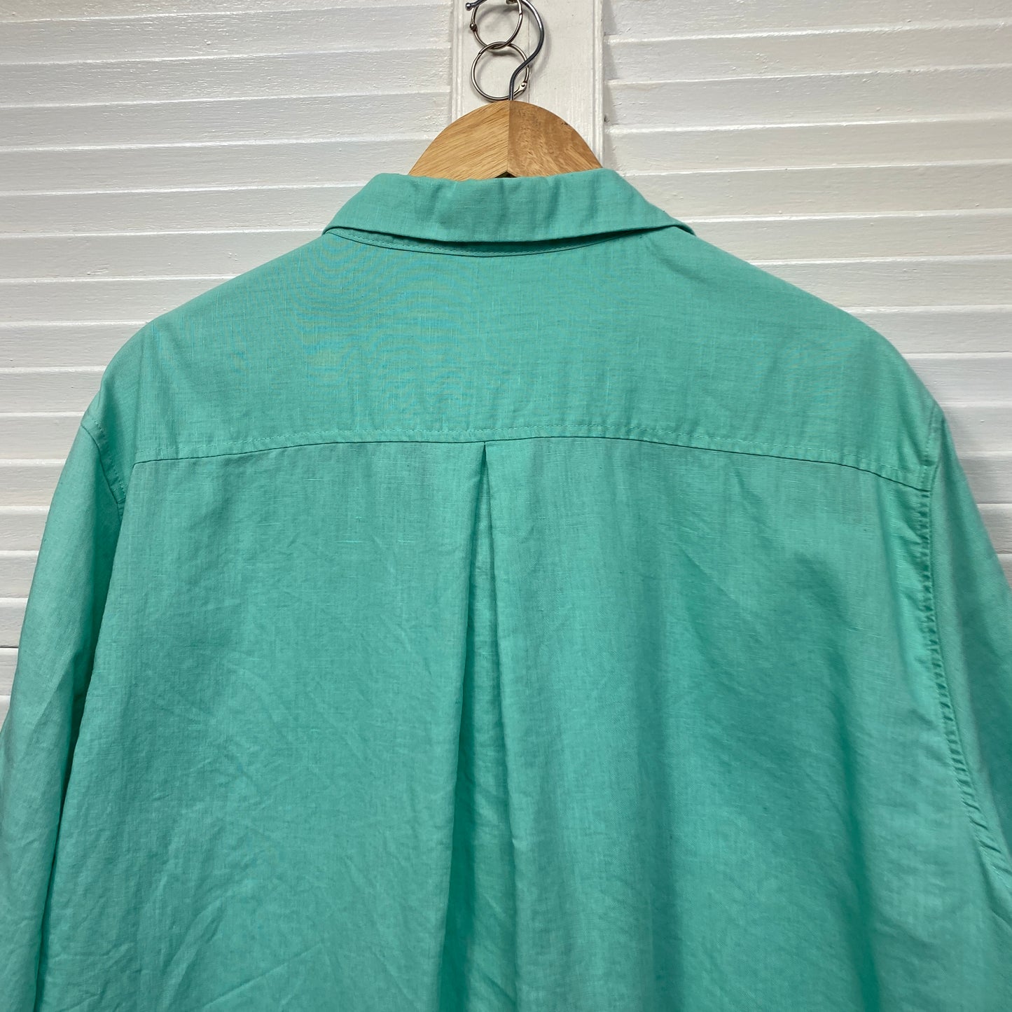 Sass Linen Top Size 14 Large Green Long Sleeve Button Up