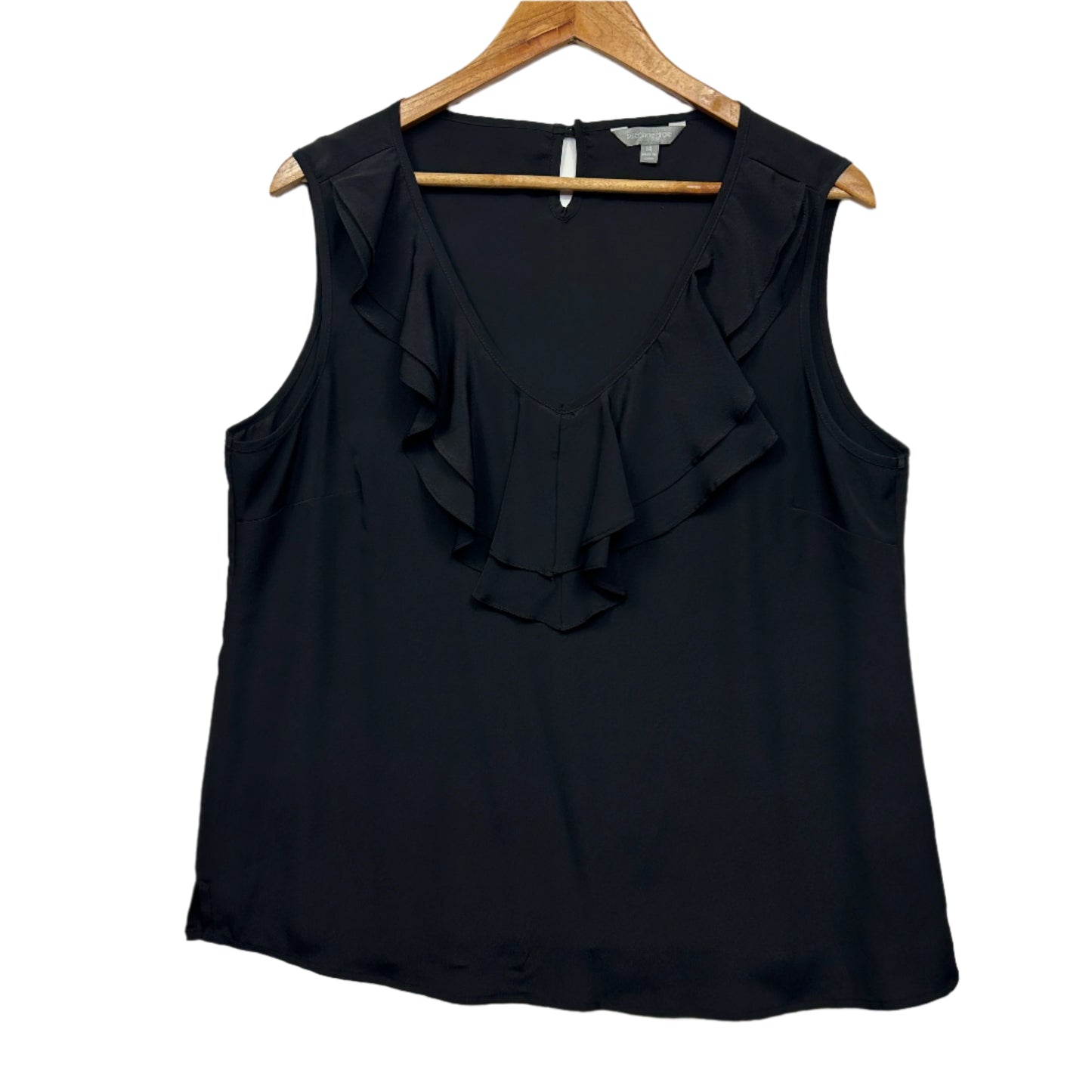 Suzanne Grae Top Size 14 Black Short Sleeve Ruffle