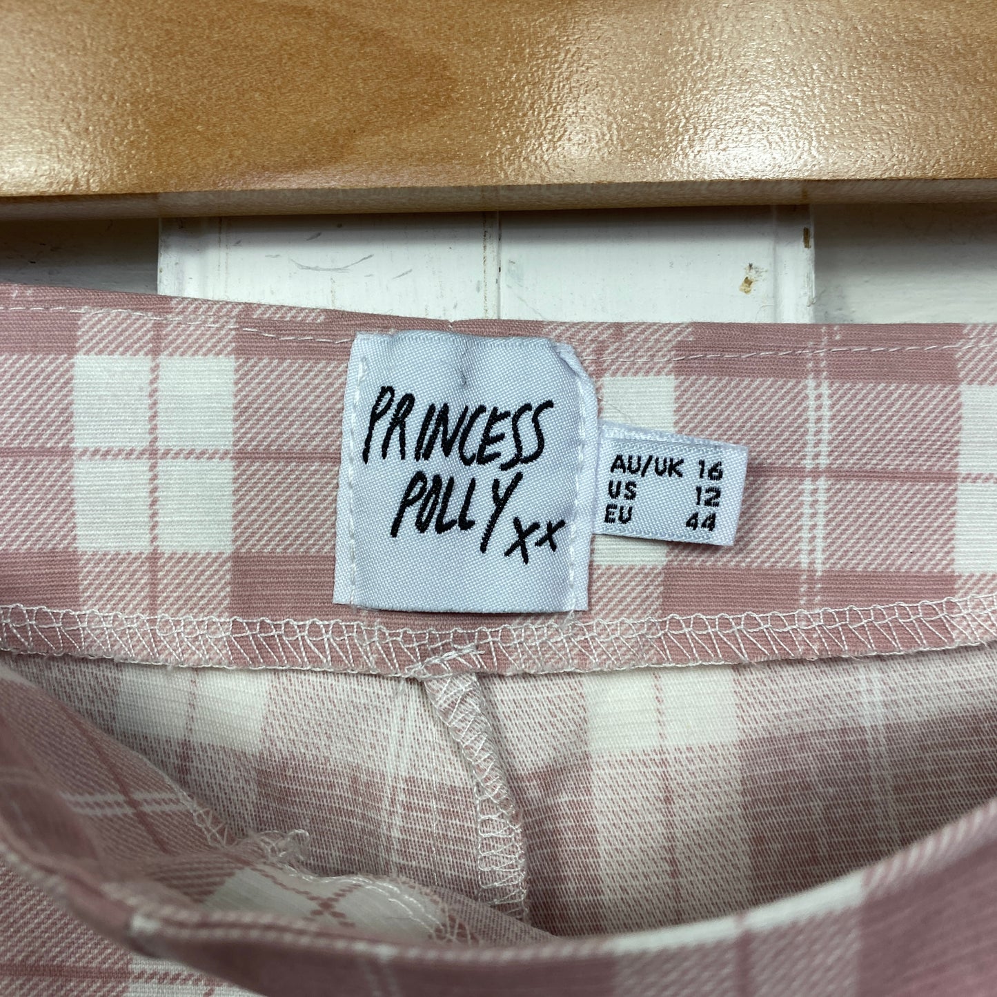 Princess Polly Pants Size 16 Pink White Check Side Zip