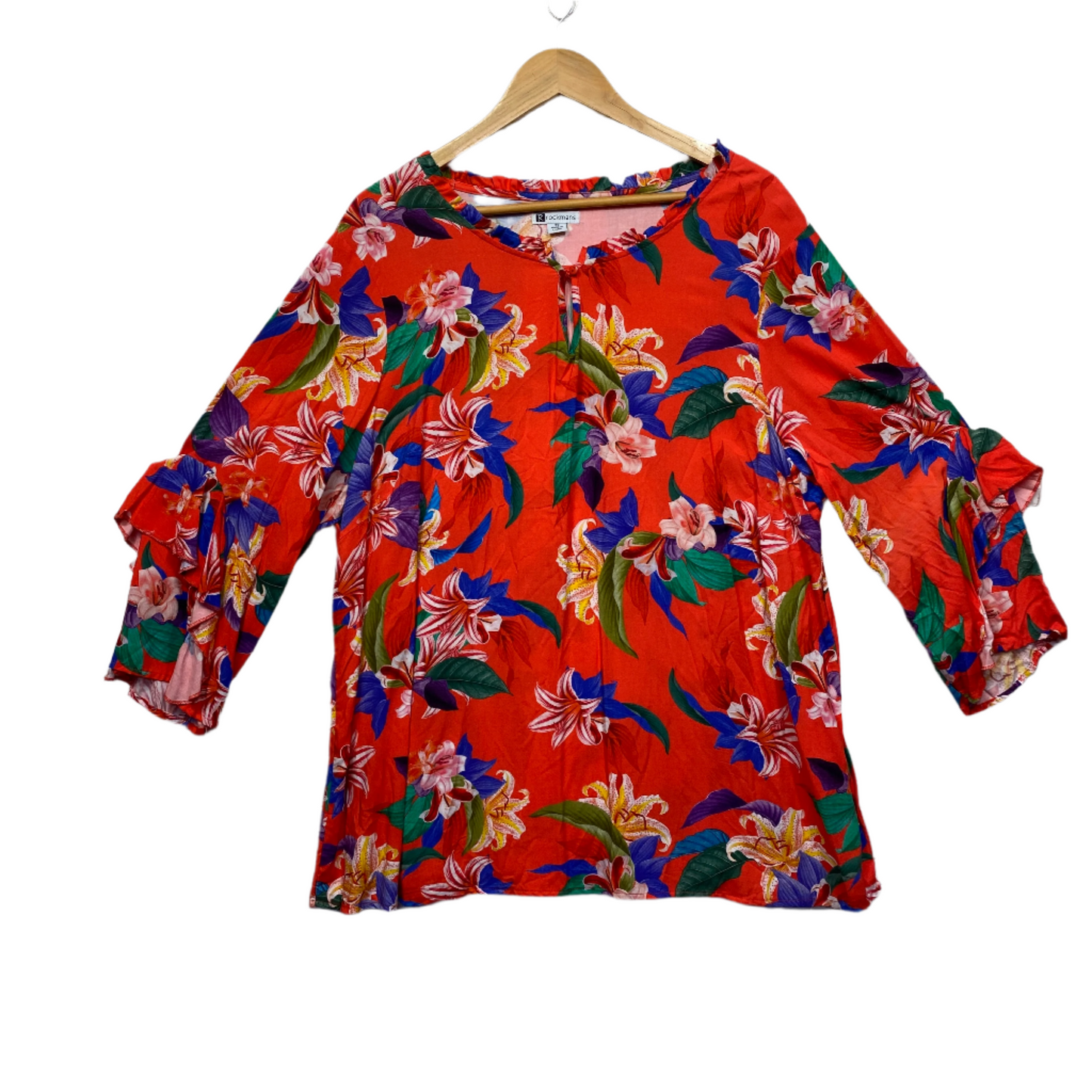 Rockmans Top Size 20 Plus Floral Red Viscose 3/4 Sleeve