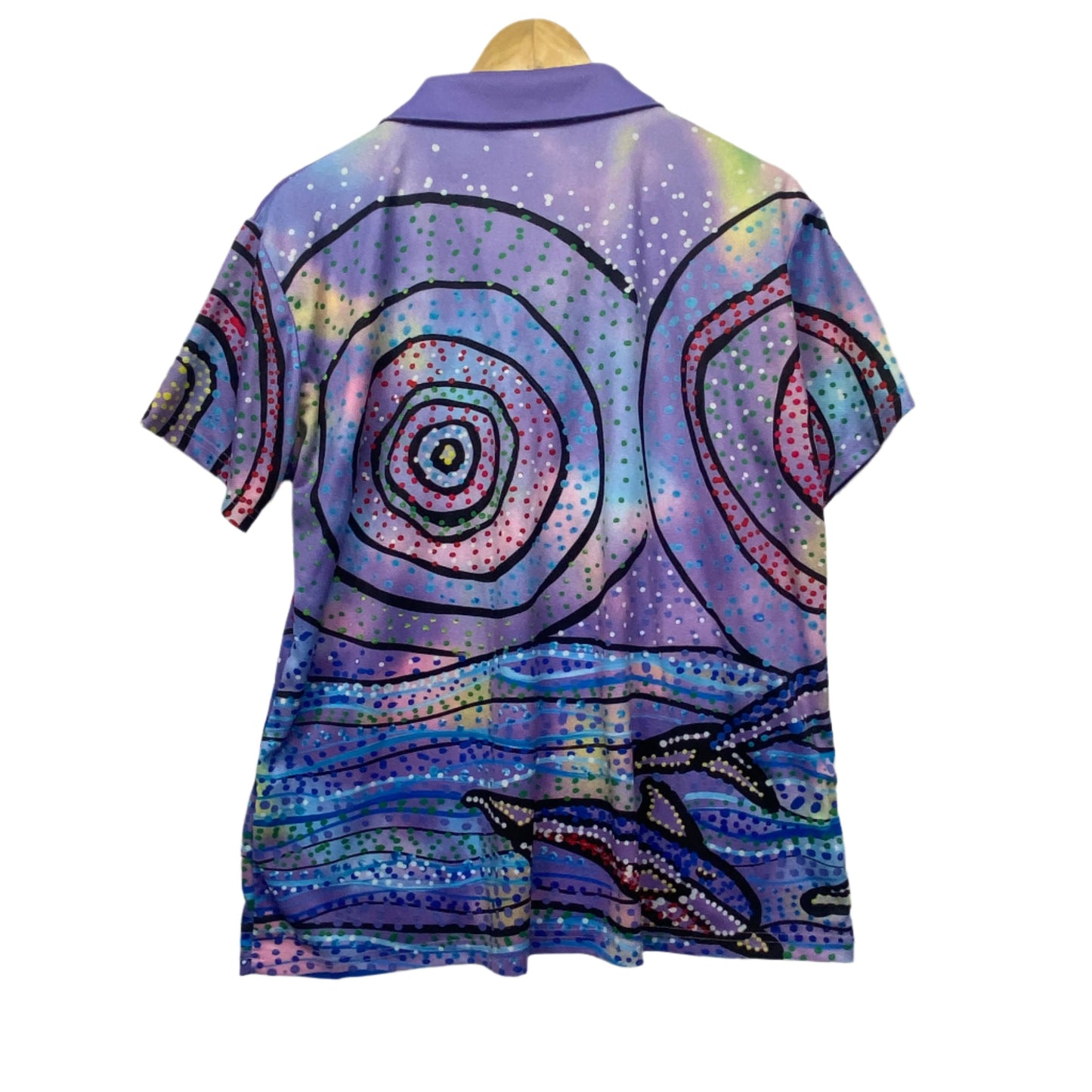 Indigenous Print Polo Top Size 14 16 18 Purple Short Sleeve