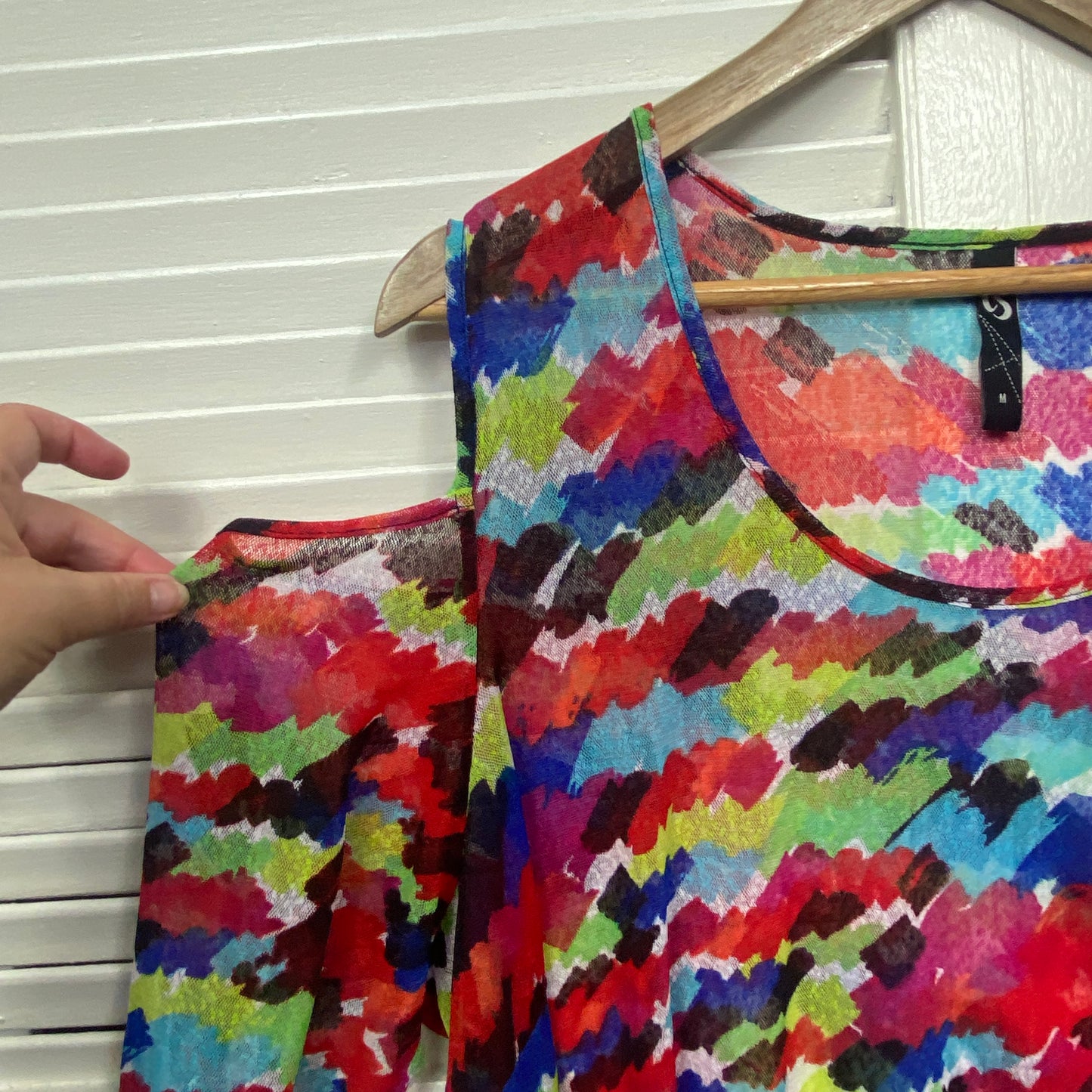 Taking Shape Tunic Top Size 18 Medium Cold Shoulder Sleeve Multicoloured