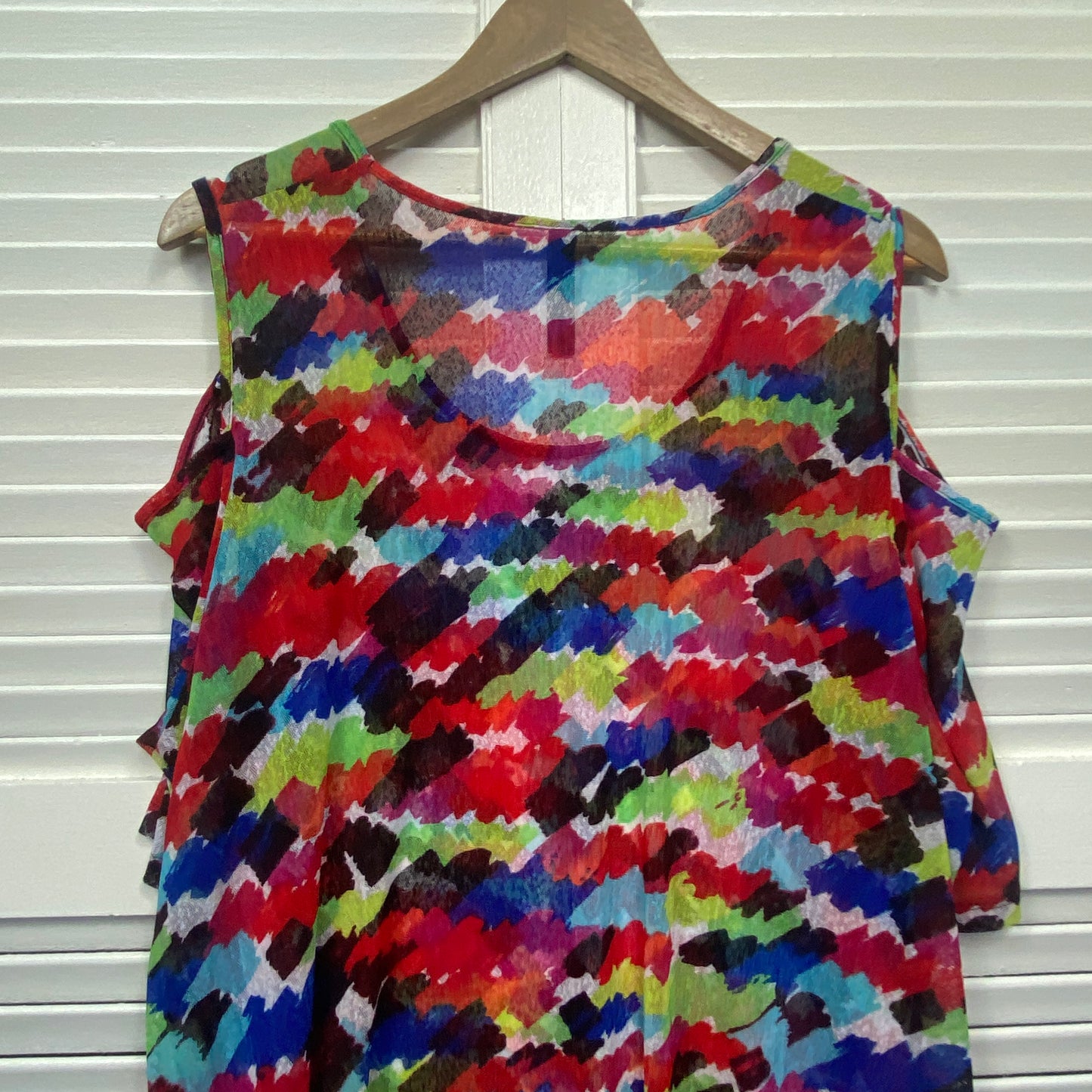 Taking Shape Tunic Top Size 18 Medium Cold Shoulder Sleeve Multicoloured