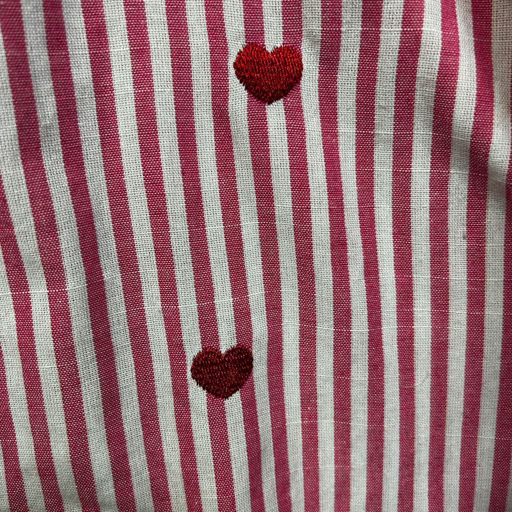 Label of Love Pink Striped Embroidered Hearts Cotton Shirt - Size L