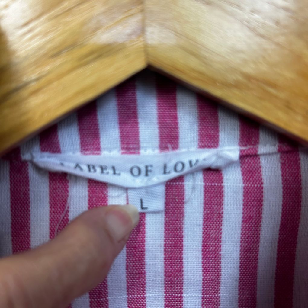 Label of Love Pink Striped Embroidered Hearts Cotton Shirt - Size L