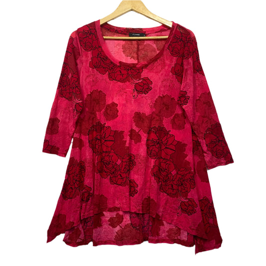 Flower Tunic Top Size 14 Red 3/4 Sleeve Red Floral