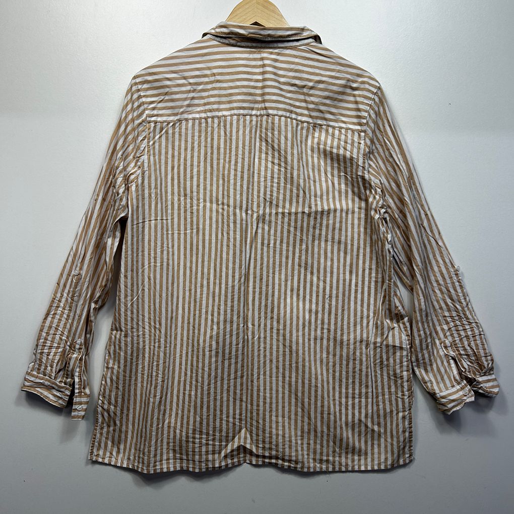 Katies Tan Striped Cotton Shirt - Size 18