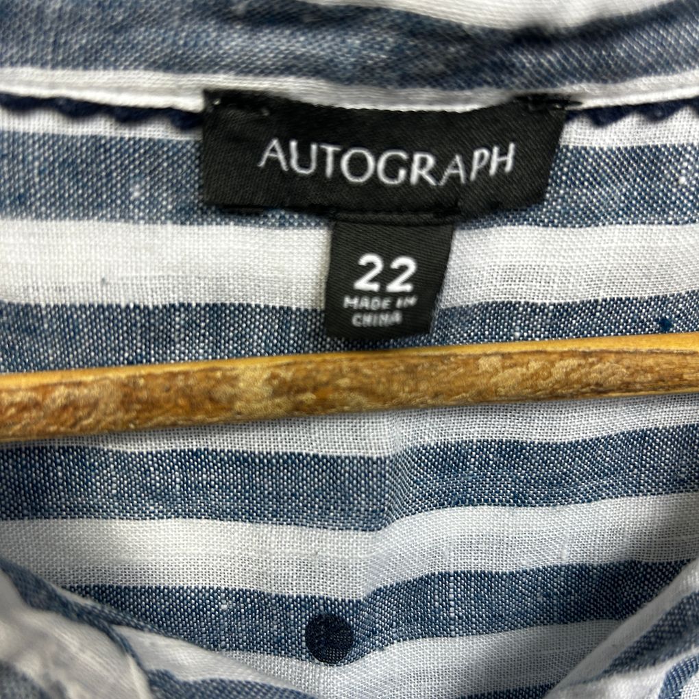 Autograph Blue Striped Linen Shirt - Size 22