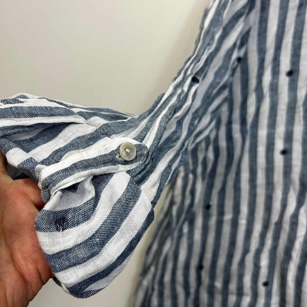 Autograph Blue Striped Linen Shirt - Size 22