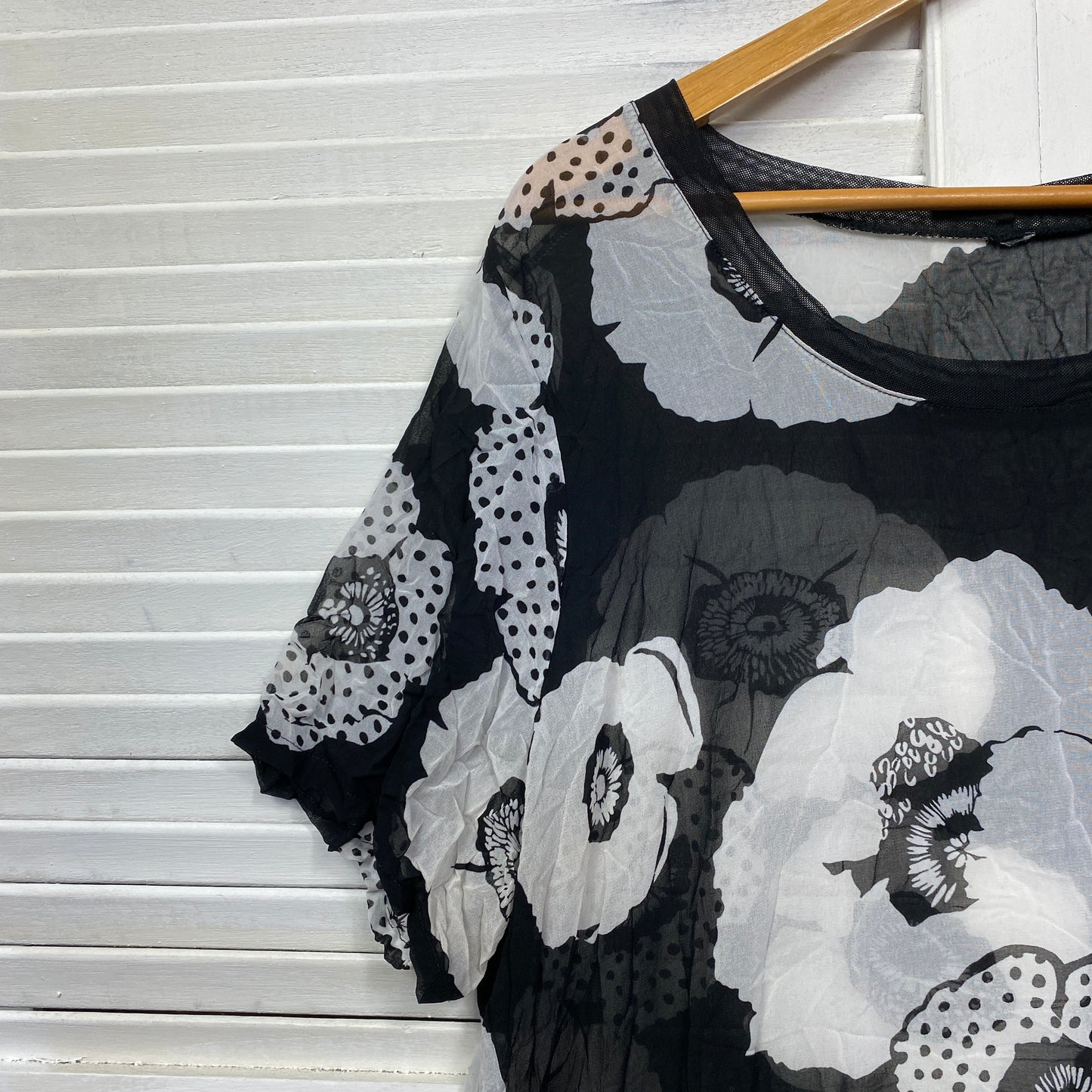 Taking Shape Dress Top Layer Size 18 20 Black White Floral Sheer Hi Low